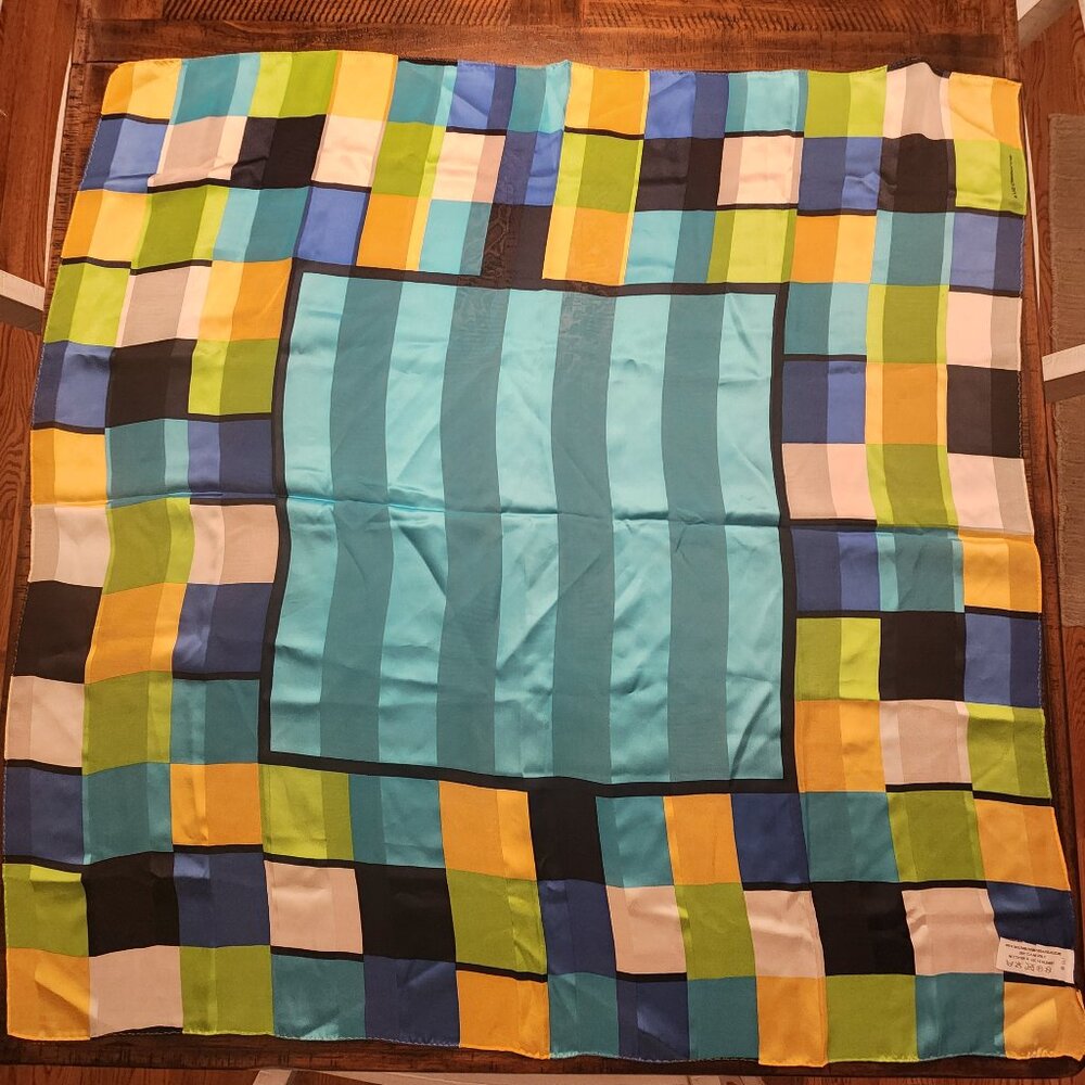 Vintage Silk Neck Scarf with Abstract Geometric Design by Liz Claiborne | 34x34